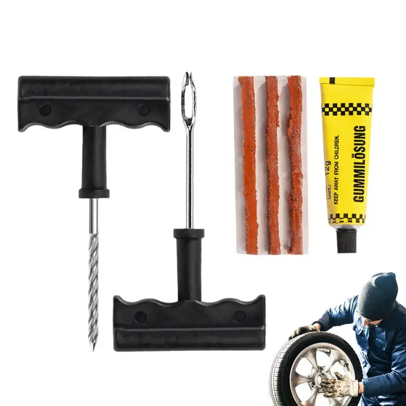 

Car Tire Repair Kit 6pcs Flat Wheel Repair Kit with Spiral Reamer Adhesive Strips Universal Wheel Repair Tools Kit for Bike Car