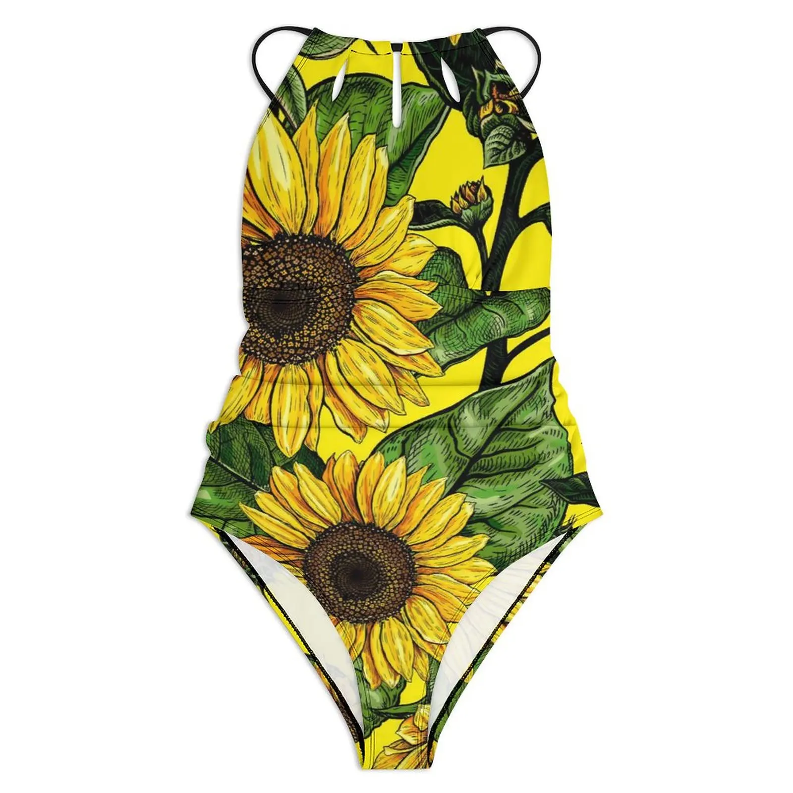 Sunflower Swimsuit Floral Design Swimwear One Piece Holiday Pool Swimsuits Hollow Out Monokini Ladies Push Up Sexy Beach Outfits