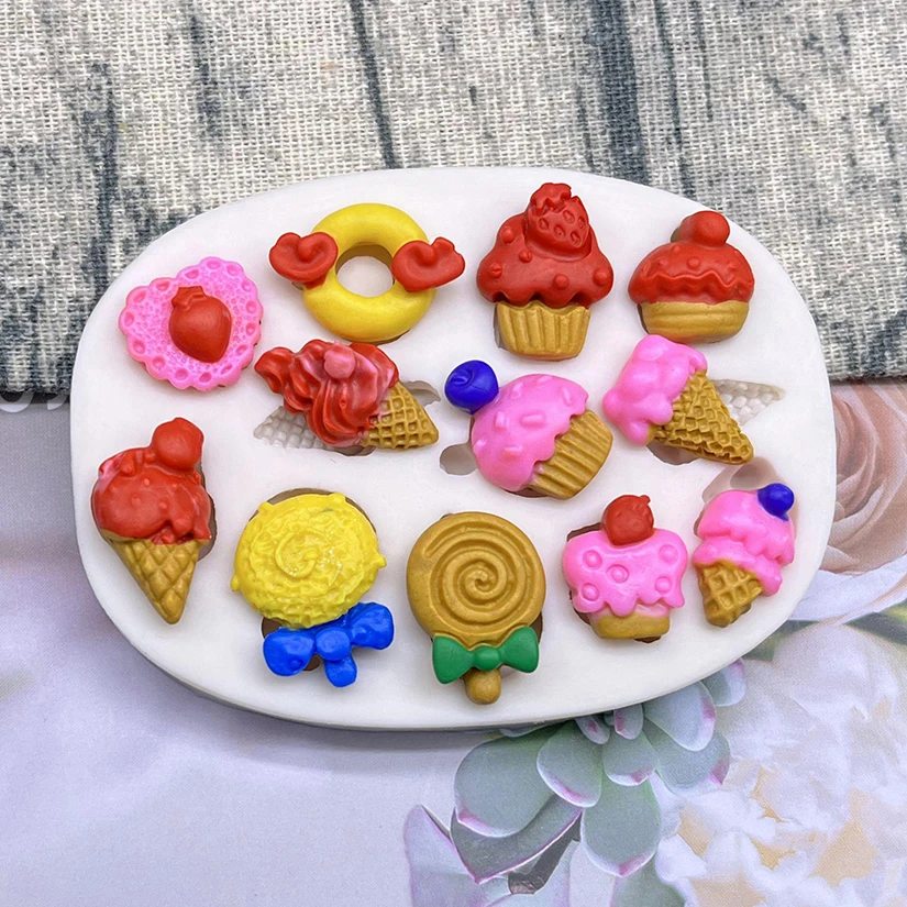 Ice Cream Lollipop Doughnuts Silicone Sugarcraft Mold Resin Tools Cupcake Baking Mould Fondant Cake Decorating Tools