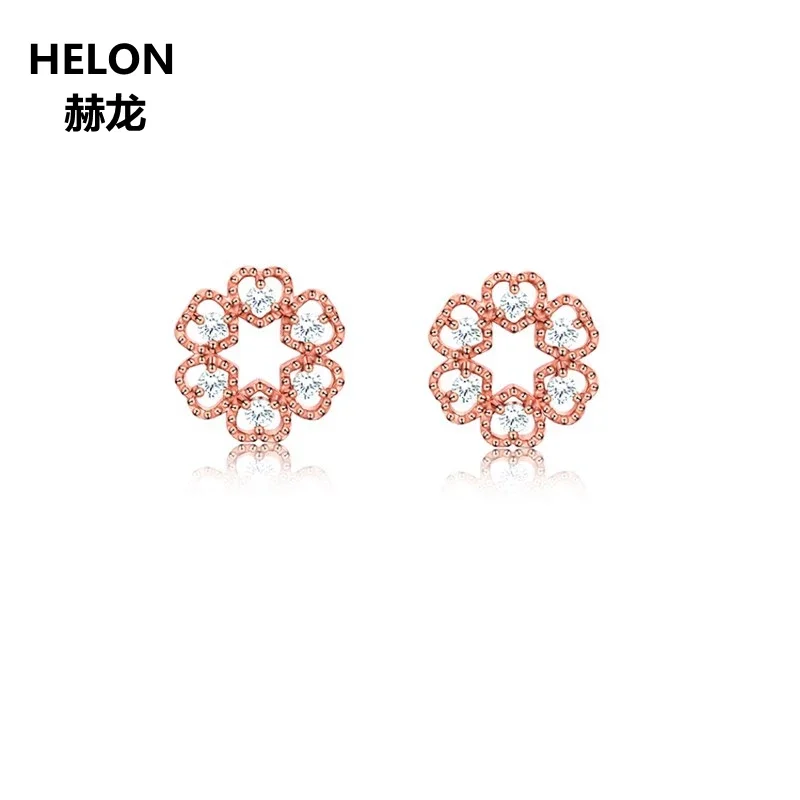 0.1ct Natural Diamonds Stud Earrings for Women Solid 14k Rose Gold Heart Fine Jewelry Millgrain