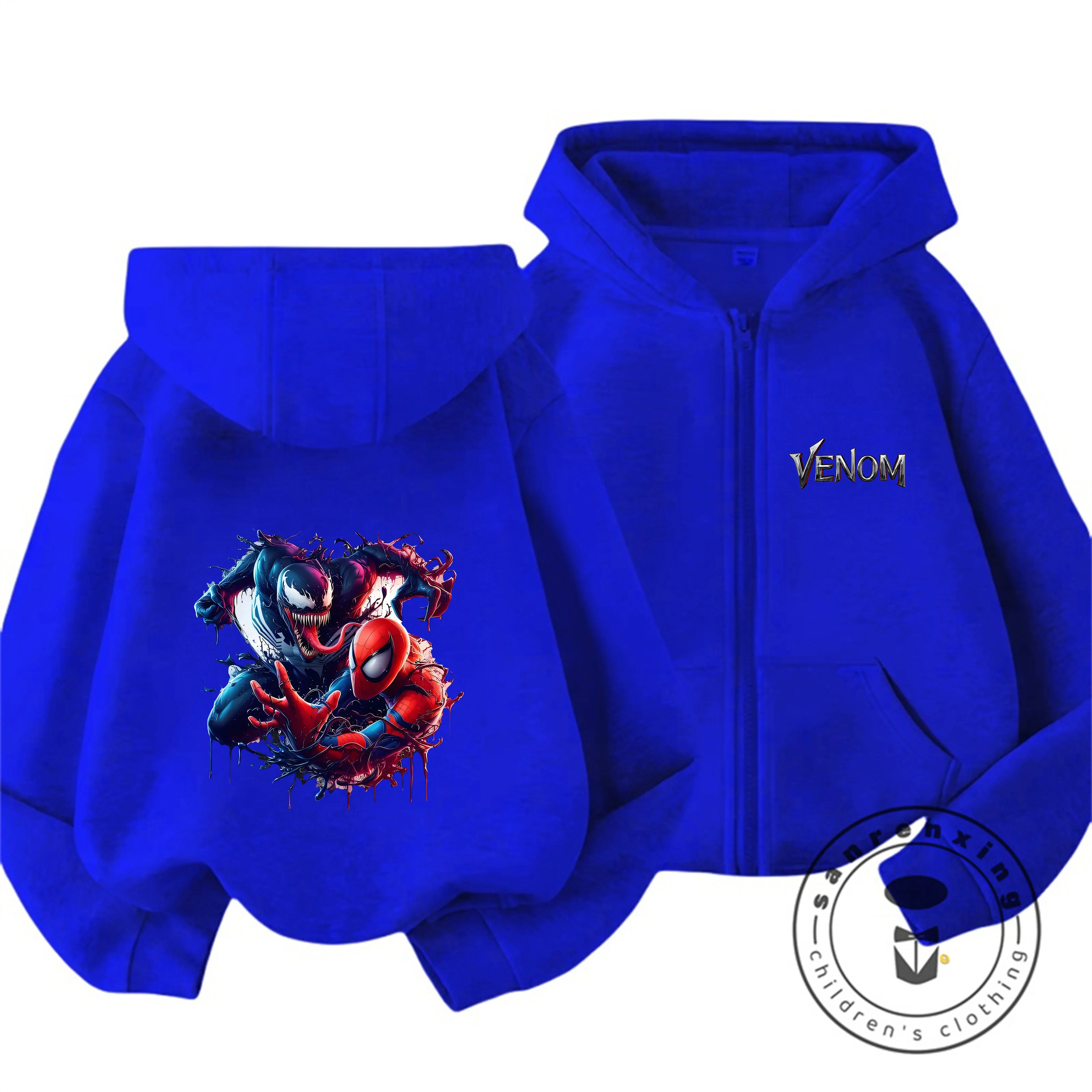 

2026 Autumn Winter Kawaii Venom Zipper Hoodie 3-14Y Boys Girls Cute Cartoon Street Hot Fashion Outdoor Casual Cozy Warm