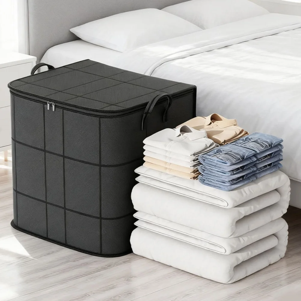 1PC 110/140/180L Large Capacity Portable Folding Bag Hand-Held Clothing Storage With Double Zipper Padded Wardrobe Organizer