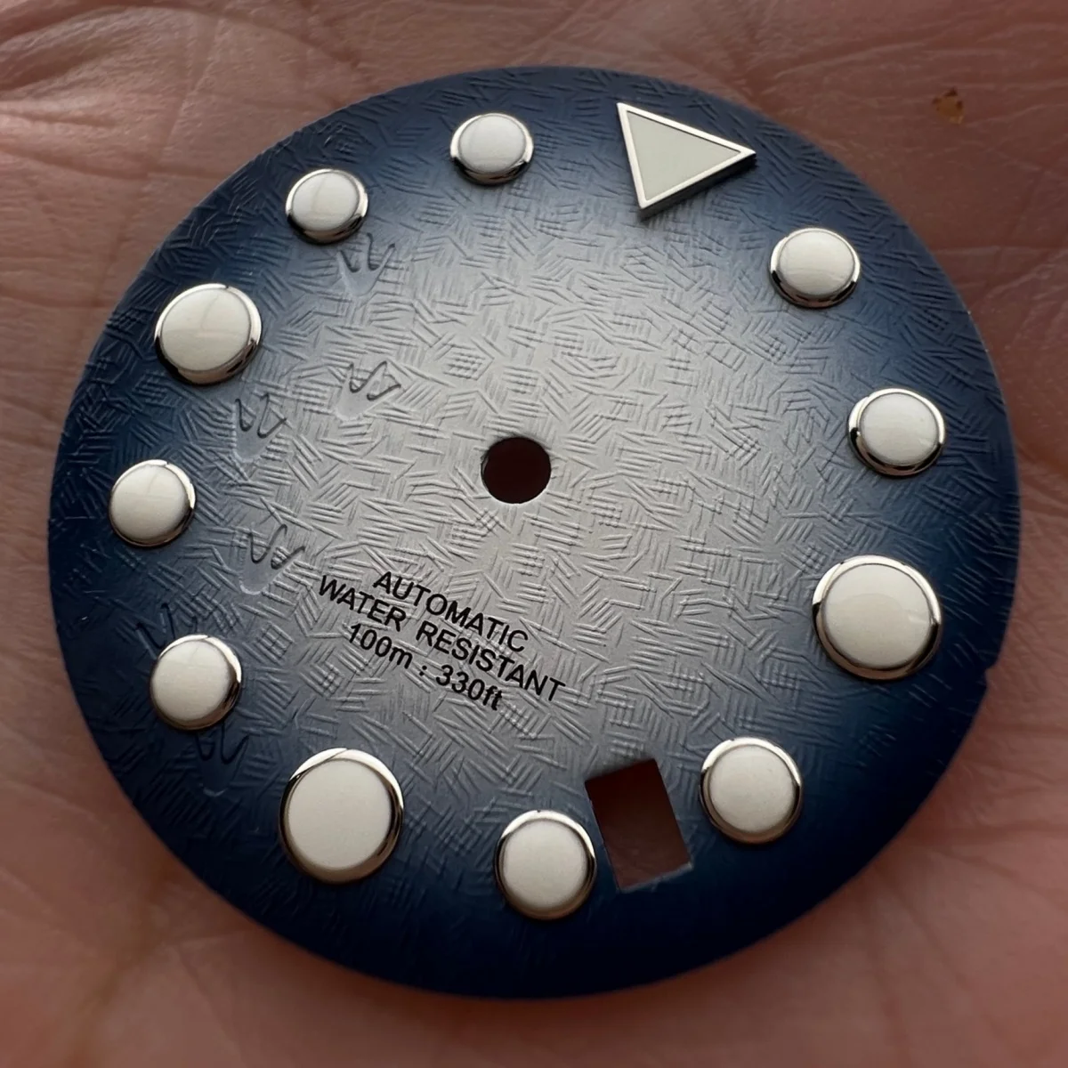 29mm Gradient 3D Footprint Watch Dial, Date Window at 4:30 Position, Green Luminous, Fits NH35 NH36 Automatic Movement
