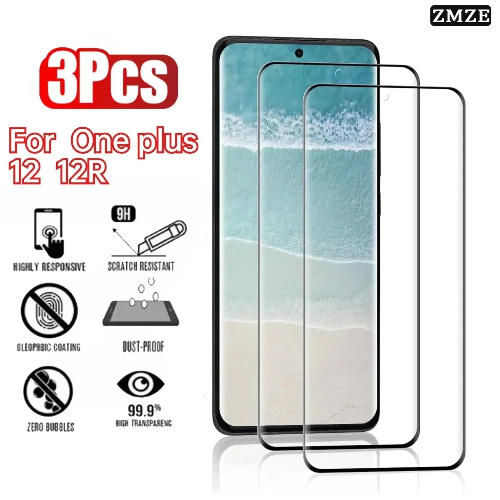 3Pcs High Definition Tempered Glass for OnePlus 12 12R 13 14 15 15R Hot-Bending Toughened Glass for OnePlus 12 Screen Protector
