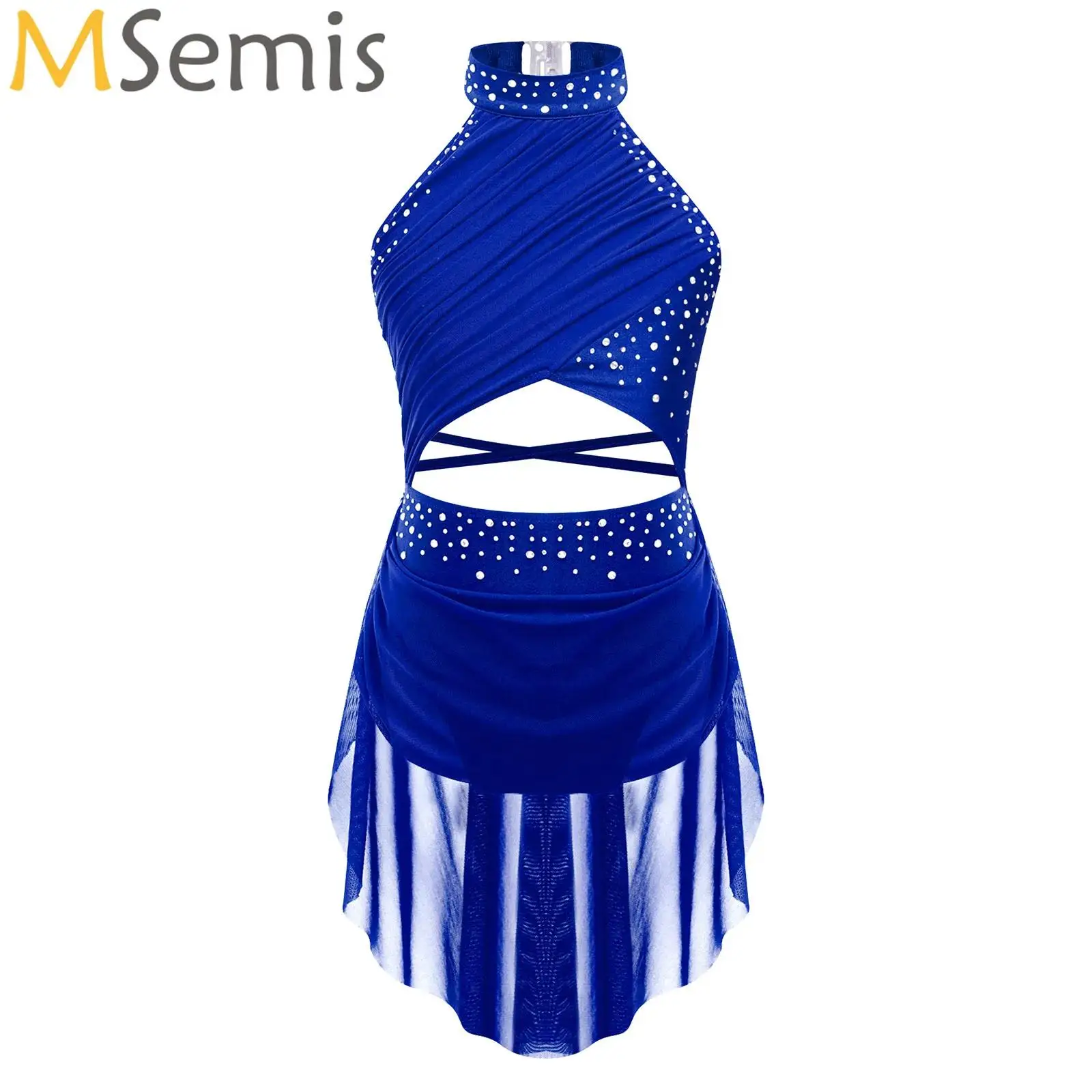 

Kids Girls Lyrical Dance Performance Costume Figure Skating Ballet Gymnastics Leotard Dress Sleeveless Rhinestone Dancewear