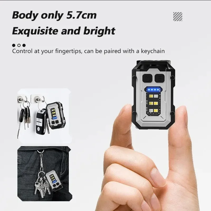 Dual LED small flashlight with cob side lights, multifunctional work warning light, strong magnetic waterproof mini keychain lig