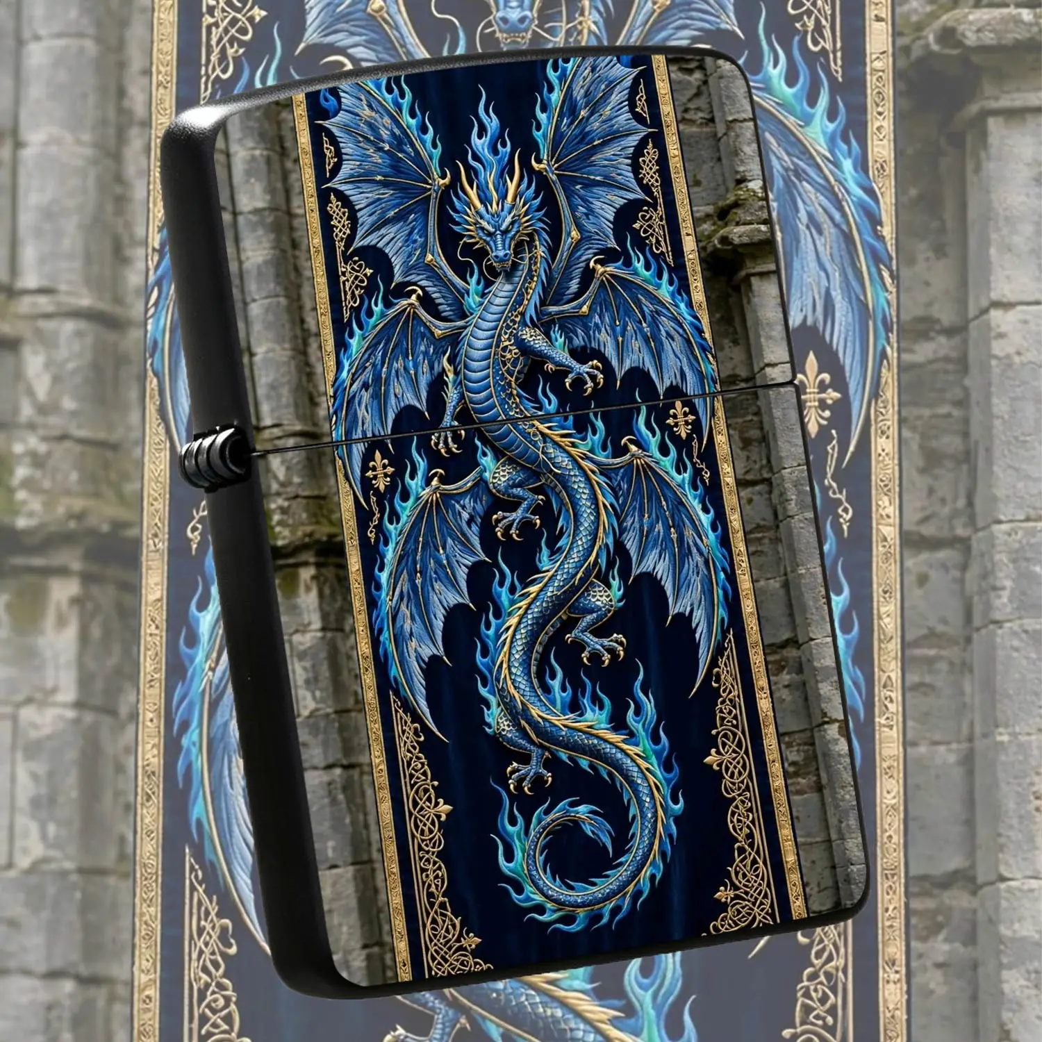 Retro Medieval Blue Dragon Pattern Lighter, Exquisite Gilded Embosseddecorative Lighter, Portable Elegant Multi-Scene Usable Accessory, Ideal For Daily Use, Holiday Gifting And Personal Collection, Delica A Humorous And Interesting Lighter