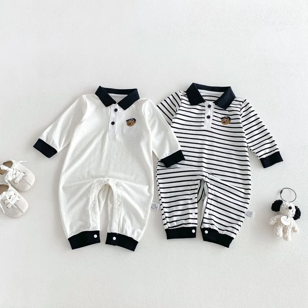 Fashion Newborn Baby Boy Romper 0-2Years Infant Kids Long Sleeve Turn Down Collar Cotton Jumpsuit Outfits Autumn Clothes