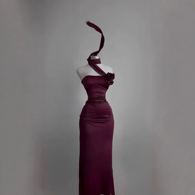 

Lace Up Maxi Dress Summer New Cross-border Dress Summer Senior Sense Y2K Sexy Halter Girl Dress Sleeveless Party Dresses Платье