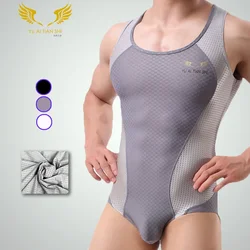 Men's One-piece Swimsuit for Young People Sexy Breathable Jumpsutis Teenager Solid Color Nylon Bodysuits Running Fitness Clothes