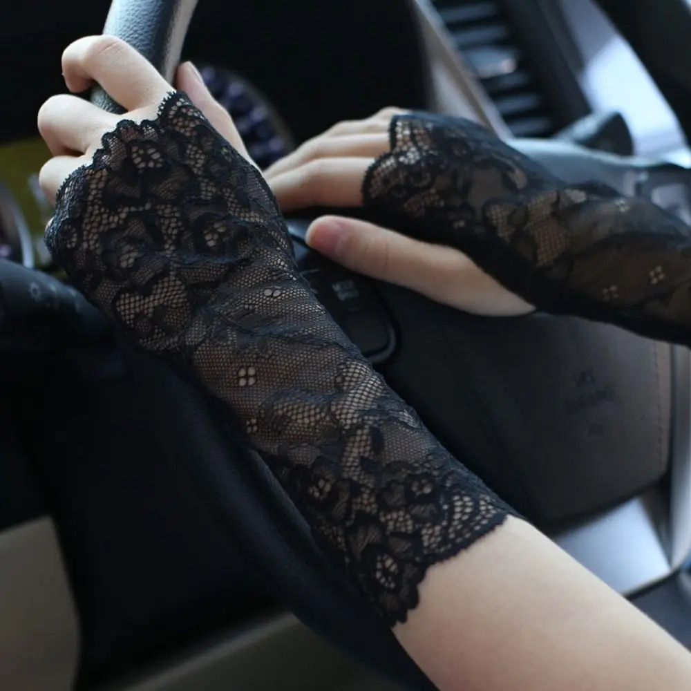 Elegant Thin Lace Half Finger Gloves Breathable Fashion Sun Protection Riding Gloves 10/15/18/21cm Gothic Driving Gloves Driving