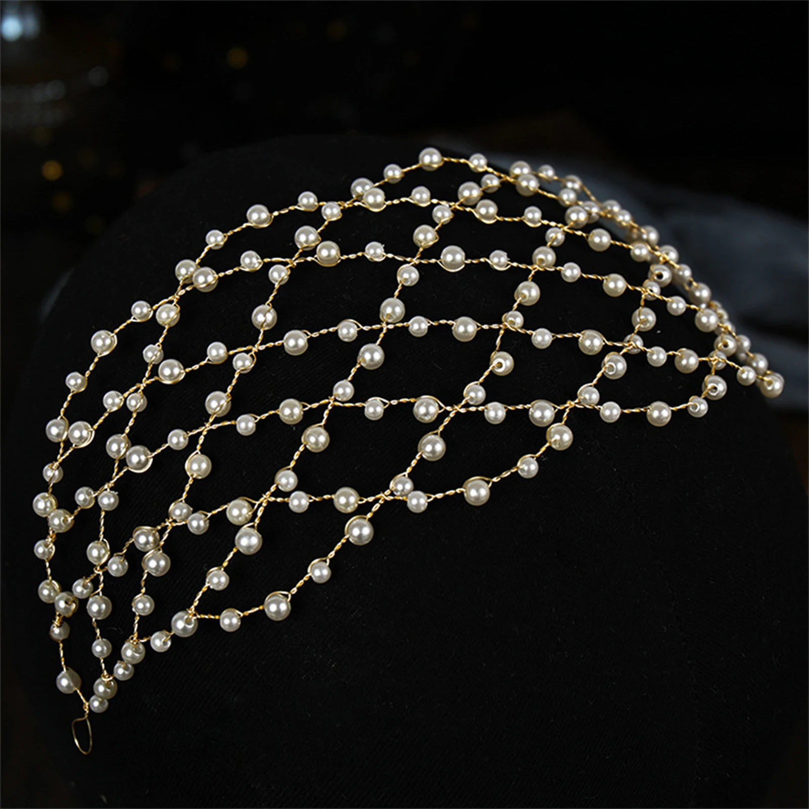 Simulated Pearls Headband Hair Chain for Bridal Wedding Headdress Tiara Jewelry Women Hair Accessories Wedding Noiva Hairbands