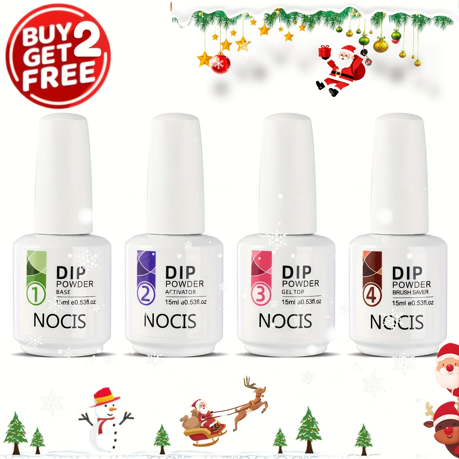 

Набор из 4 жидкостей для дип-пудры - 15 мл/0,5 унции, большой объем: база и топ для дип-пудры, бонд, активатор, средство для защиты кистей для дип-пудры