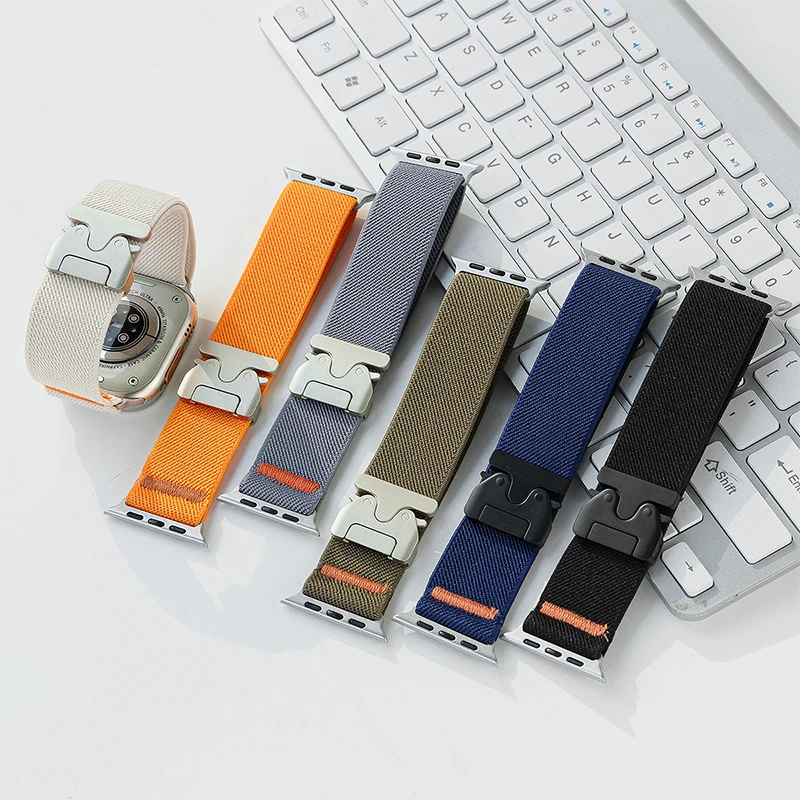 Elastisches Nylonarmband für Apple Watch Band 41–44 mm, 46–42–45 mm, Fallschirmschnalle, Armband, IWatch-Serie 10, 9, 8, 7, 6 SE Ultra 2, 49 mm