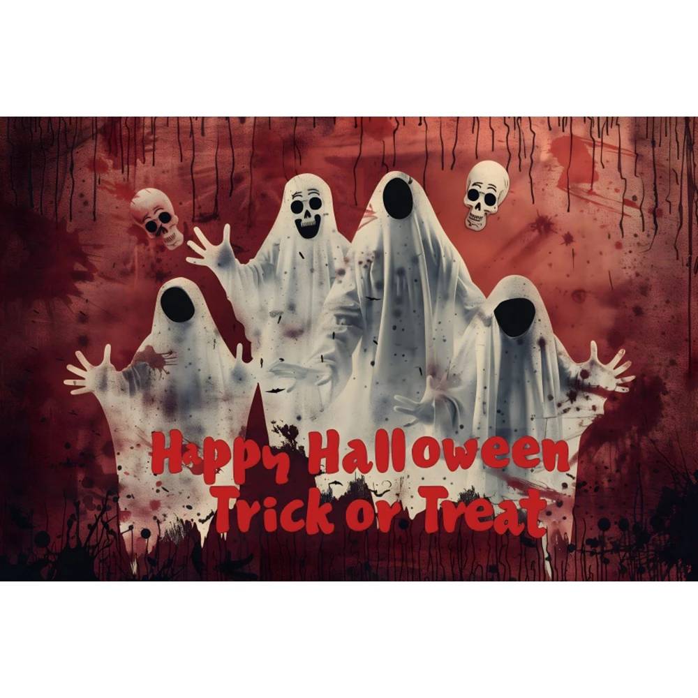 Fondo de feliz Halloween para niños, fantasma de terror, truco o trato, estampado de manos sangriento aterrador, retrato de Halloween, decoración de fondo de fotografía