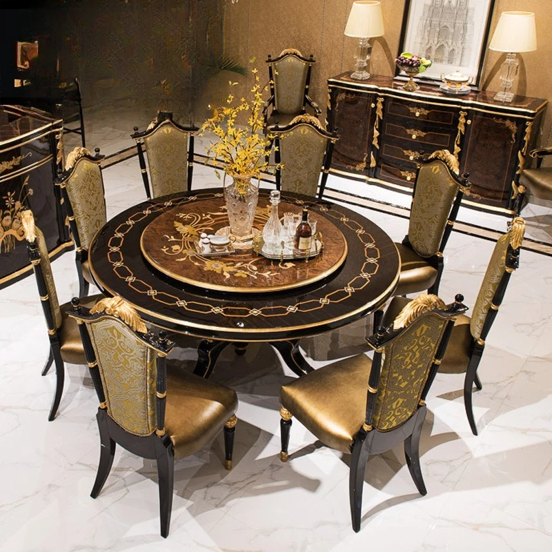 chair combination neoclassical round table turntable mahogany dining table 1.5 meters round dining table 6 people furniture