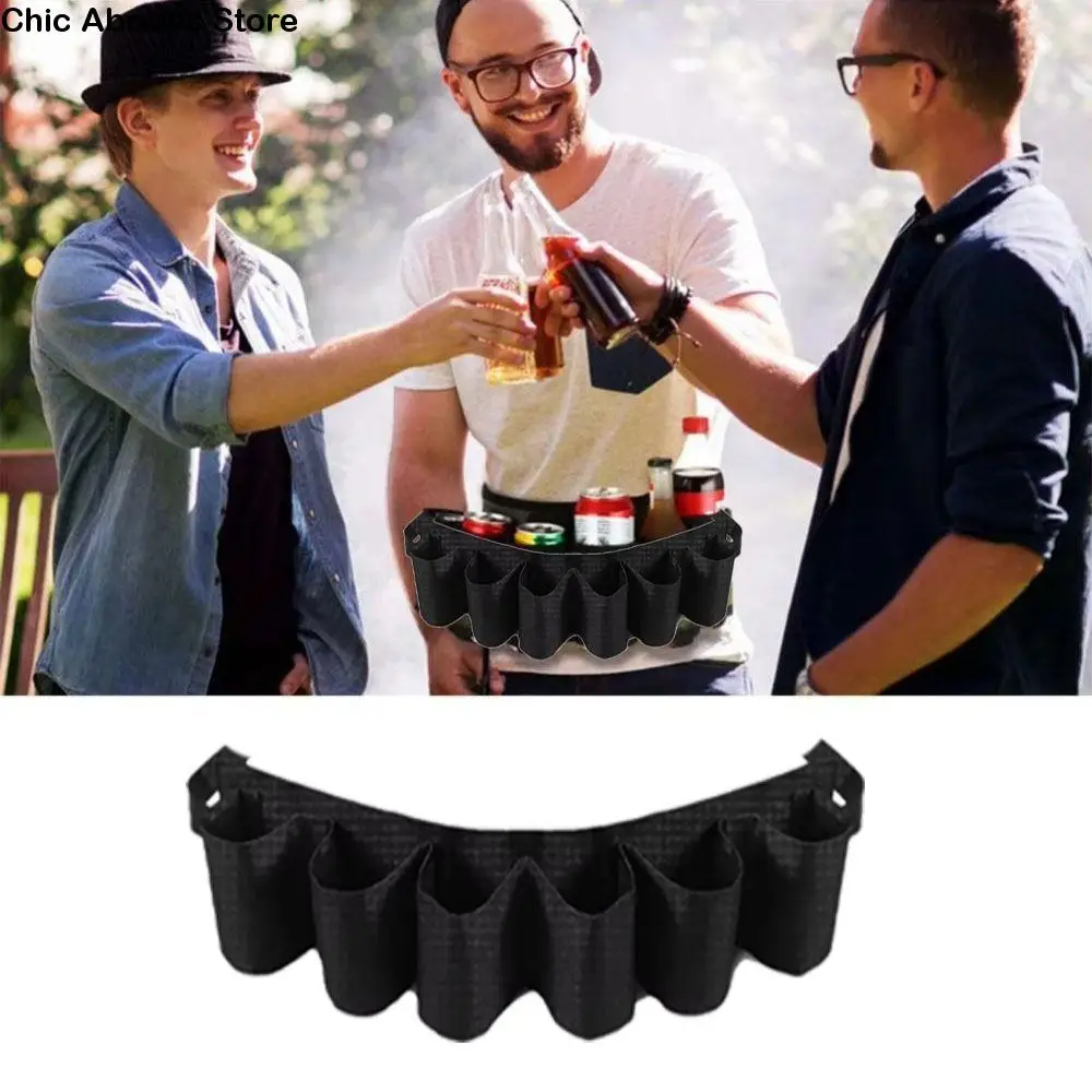 

6 Hole Beer Holster Waist Belt Adjustable Oxford Cloth Drink Can Holder Durable Beverage Bottle Hanging Organizer BBQ