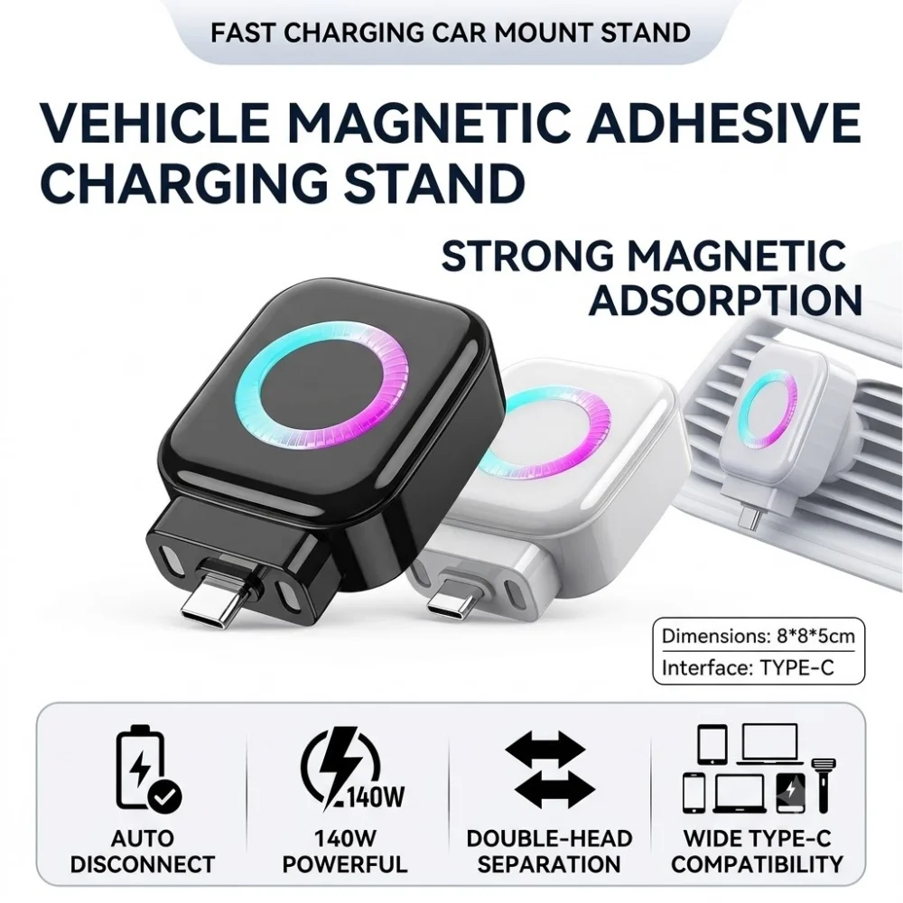 Strong Adsorption Magnetic Car Charger Stand Fast Charging Phone Holder Type C Vehicle Navigation Frame Shockproof Mount