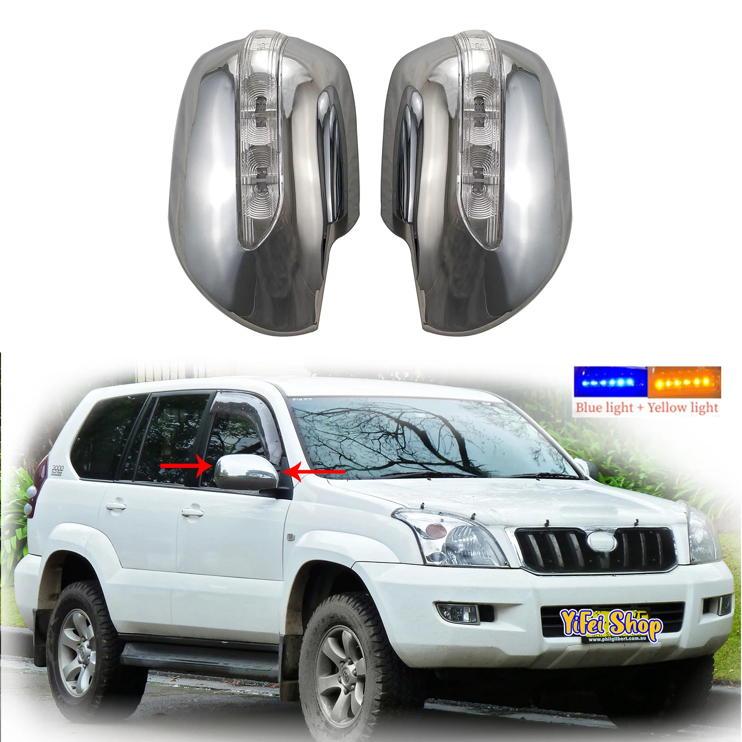 2003 2004 2005 2009 For Toyota Prado FJ120 2700 2pcs Car ABS Chrome Rearview Accessories Plated Trim Door Mirror Cover With LED