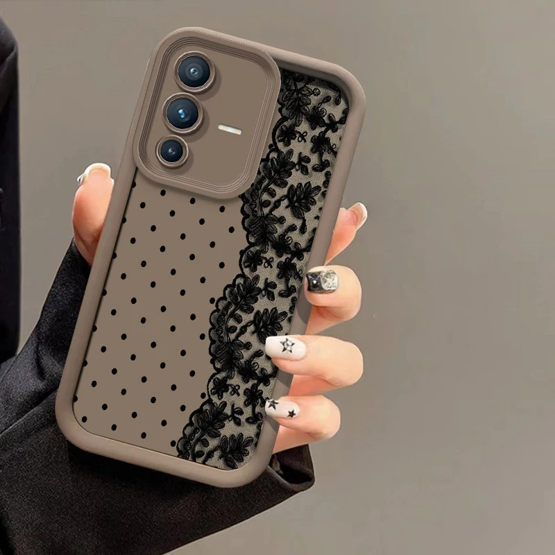 Soft Shockproof Phone Case For Vivo V70 FE V60 Lite V50 V40 Pro V30 SE V27 V25 V23E V20 Pro V30E V29E Lace Pattern Silicon Cover