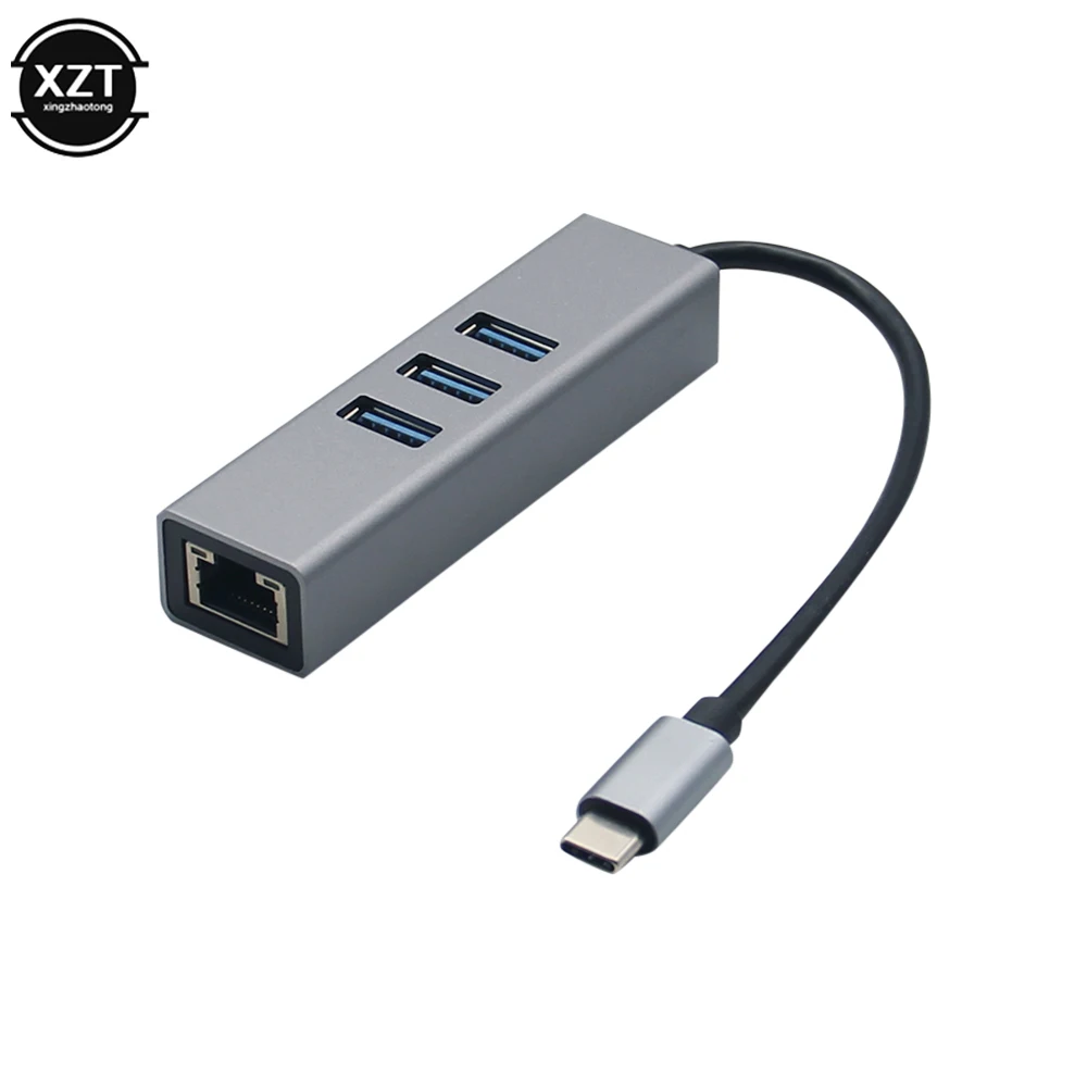 PC RTL8153 USB C Ethernet dengan 3 Port USB HUB 3.0 RJ45 Kartu Jaringan Lan USB Ke Adaptor Ethernet untuk Mac IOS Android USB 3.0 HUB