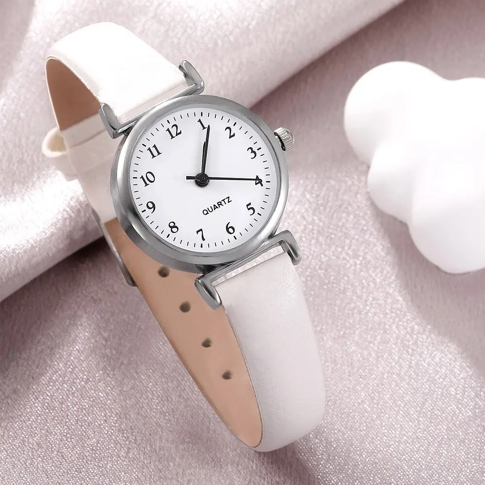 Роскошный женский браслет, кварцевые часы, комплект женских часов, браслет с белым циферблатом, простые роскошные женские часы с кожаным ремешком, Montre Femme