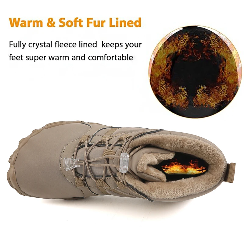 Winter Trekking Snow Boots Warm Fur Lined Snow Boots Barefoot Boots Outdoor Water Resistant Ankle Booties Men Women Hiking Boots
