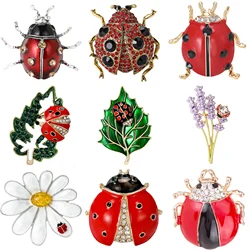 Rhinestone Seven Star Ladybug Brooches for Women Unisex Enamel Insect Pins Banquet Party Backpack Gifts Jewelry Accessories