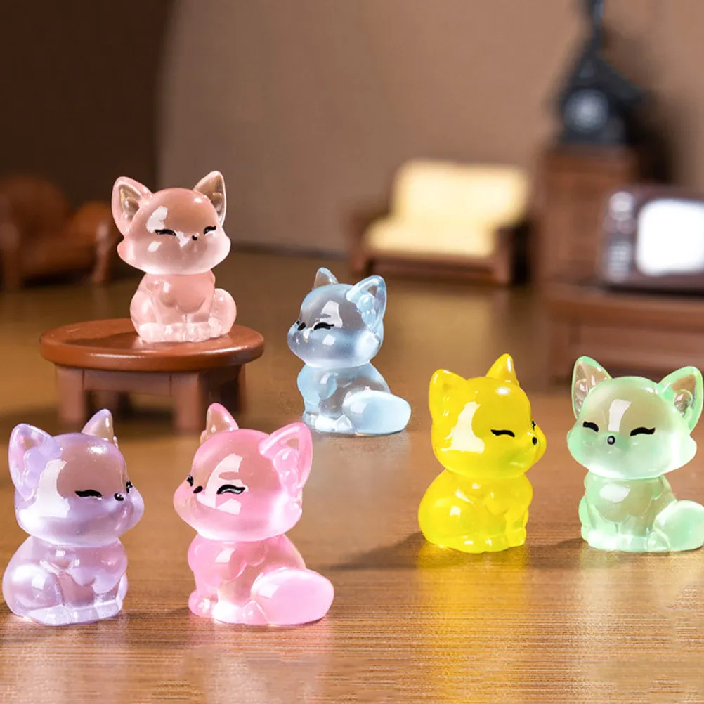 12Pcs Glow Animal Resin Miniatures Creative Garden Bonsai Micro Landscape Cute Small Fox Decorations Fairy Succulent