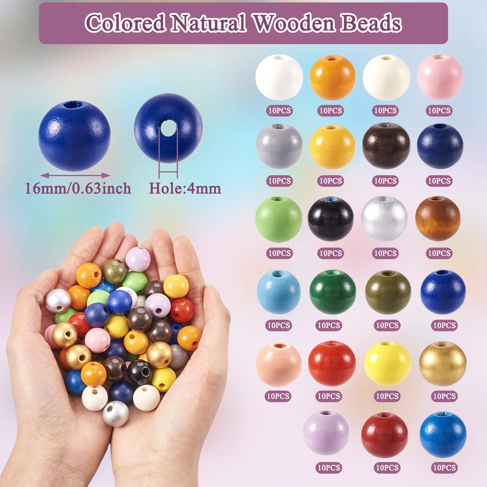 16mm Colorful Painted Wood Bead Large Round Natural Wooden Spacer Bead Bracelet Keychain Jewelry Craft Making Findings 230pcs