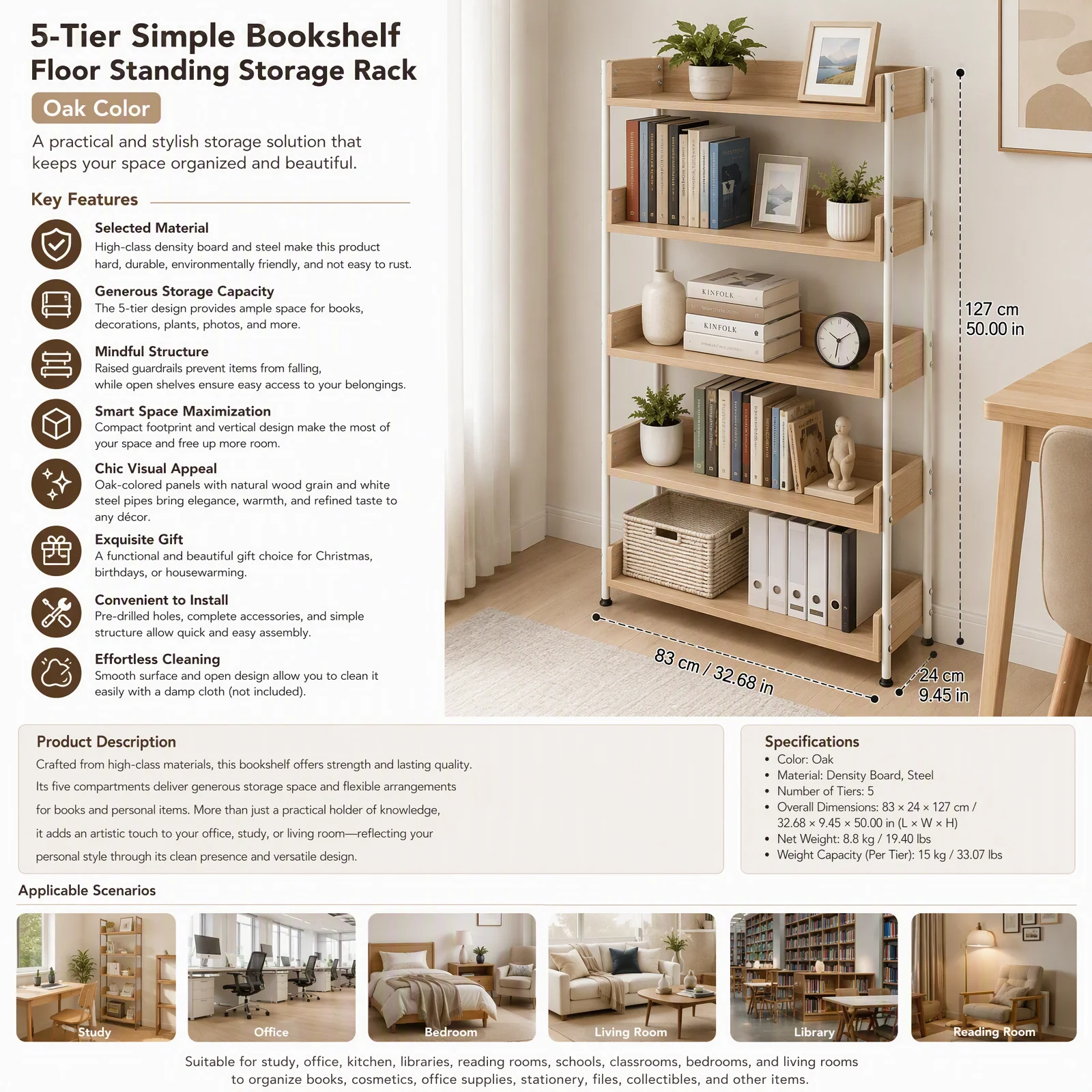 Office Furniture For Sale - 5-Tier Book Shelf with Oak Panels