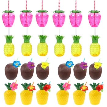 6/10pcs Hawaiian Summer Pineapple Coconut Drinking Cups Strawberry Shaped Juice Drink…