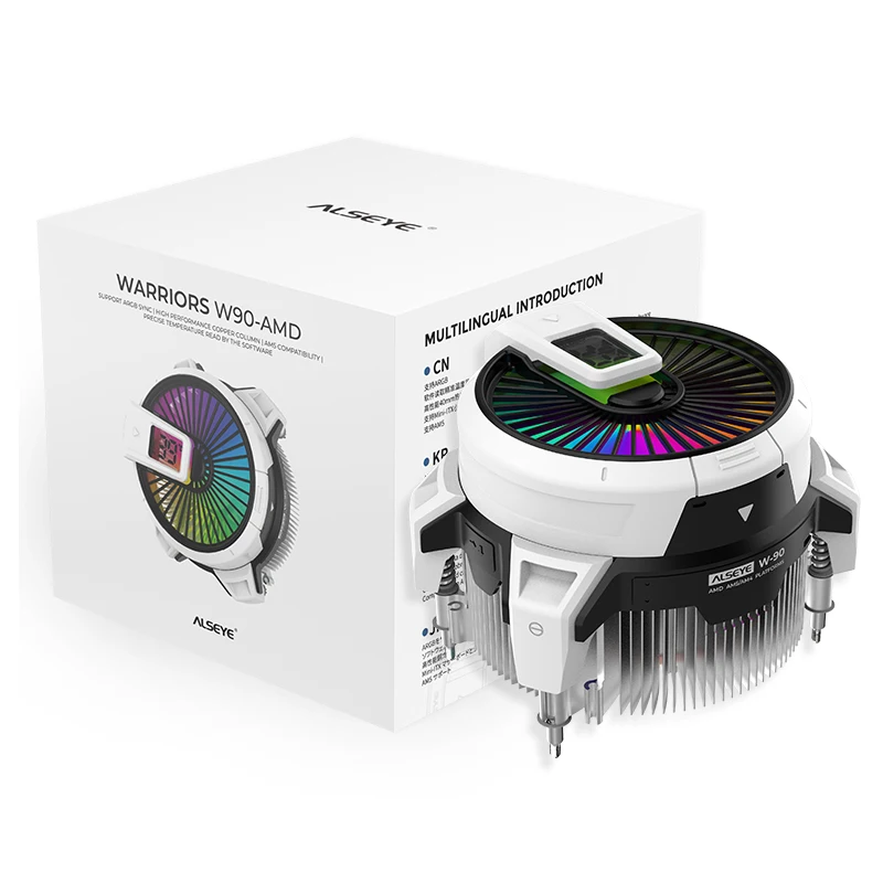 Alseye W90 ARGB CPU Cooler AM4 PWM 4 Pin Fan 90 mm Air-Cooled Radiator Precise Temperature Display Support AM5/AMD