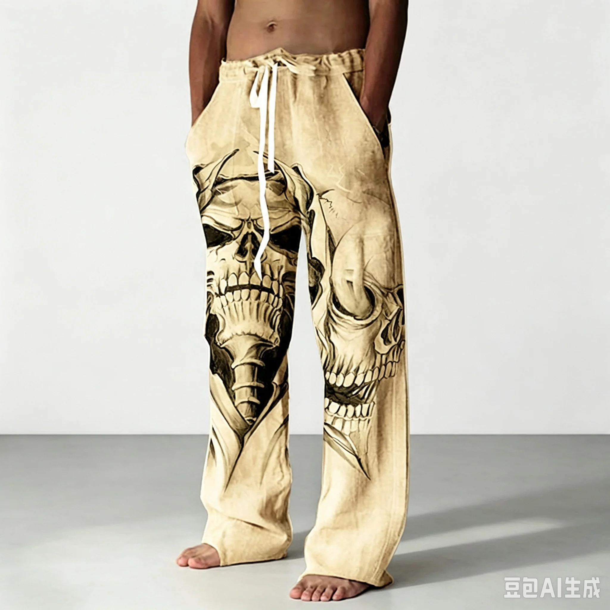 Vintage Boho Floral Print Unisex Straight‑Leg Sleep Pants Loose Full Length Tarousers for Bedroom Home Relax Casual Night Wear