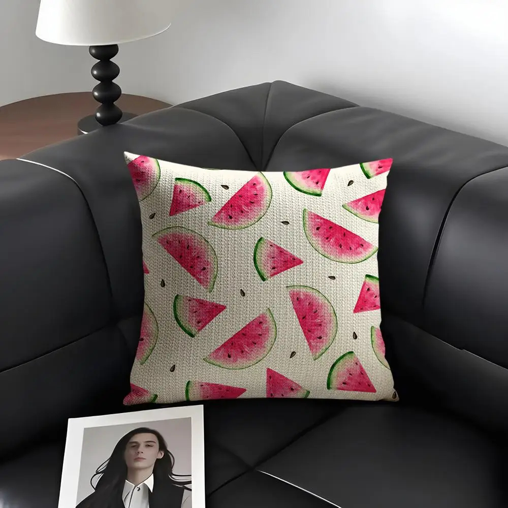 Summer Watermelon Print Cushion Cover Natural Linen Organic Fabric Double-Sided Printing Breathable Perfect Gift For Decor