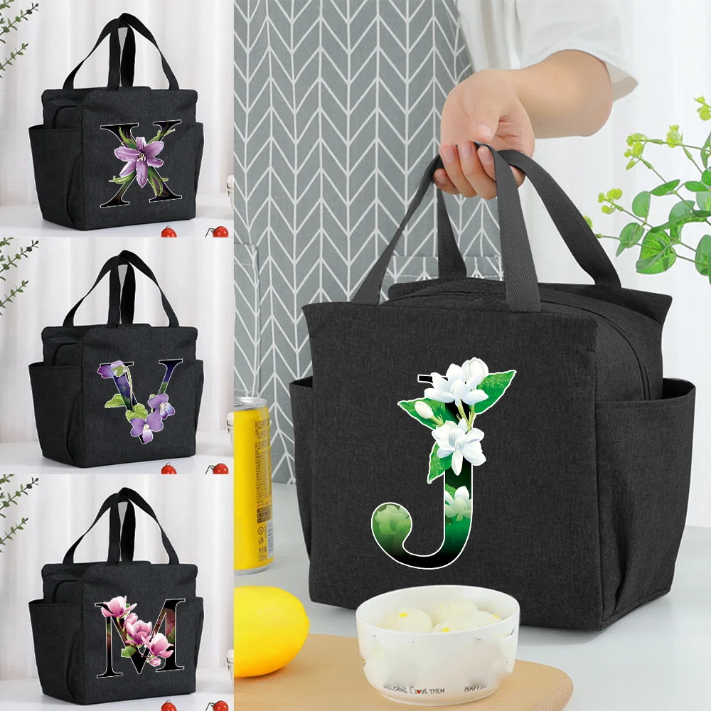 

Portable Lunch Bag Thermal Insulated Lunch Box Cooler Bento Pouch Handbag Printing Flower Color Series for Outdoor Picnic