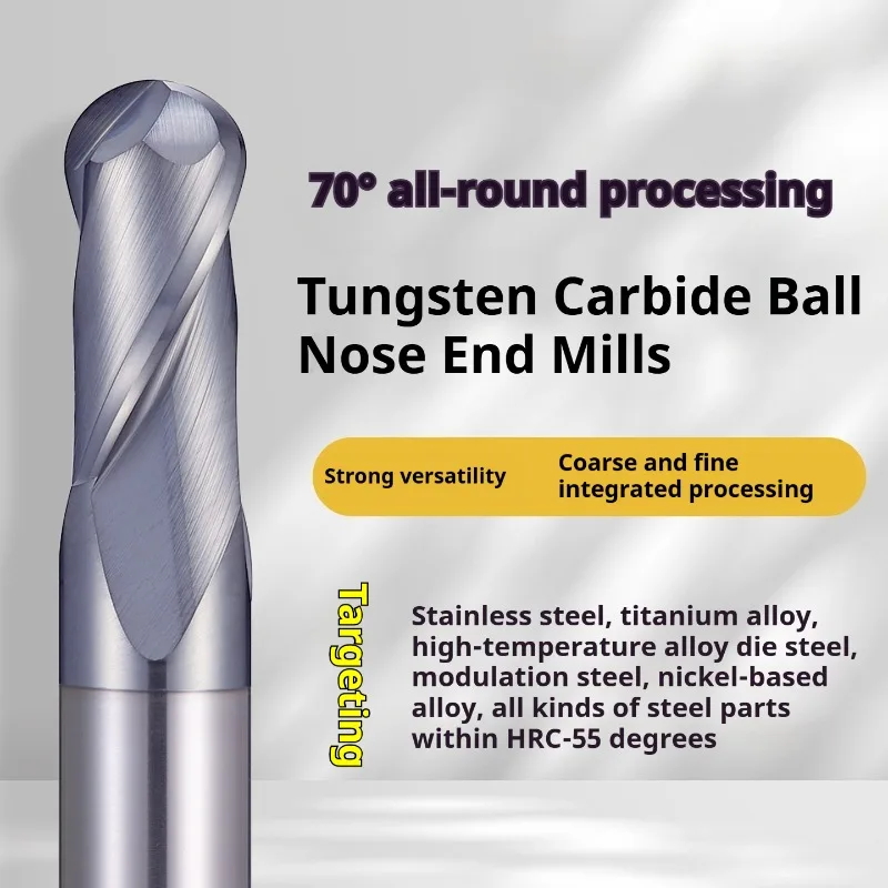 

Coated Extra Long 2 Flute HRC70 Ball Nose End Mill Tungsten Carbide CNC Cutter for Stainless Steel R0.5 to 12mm