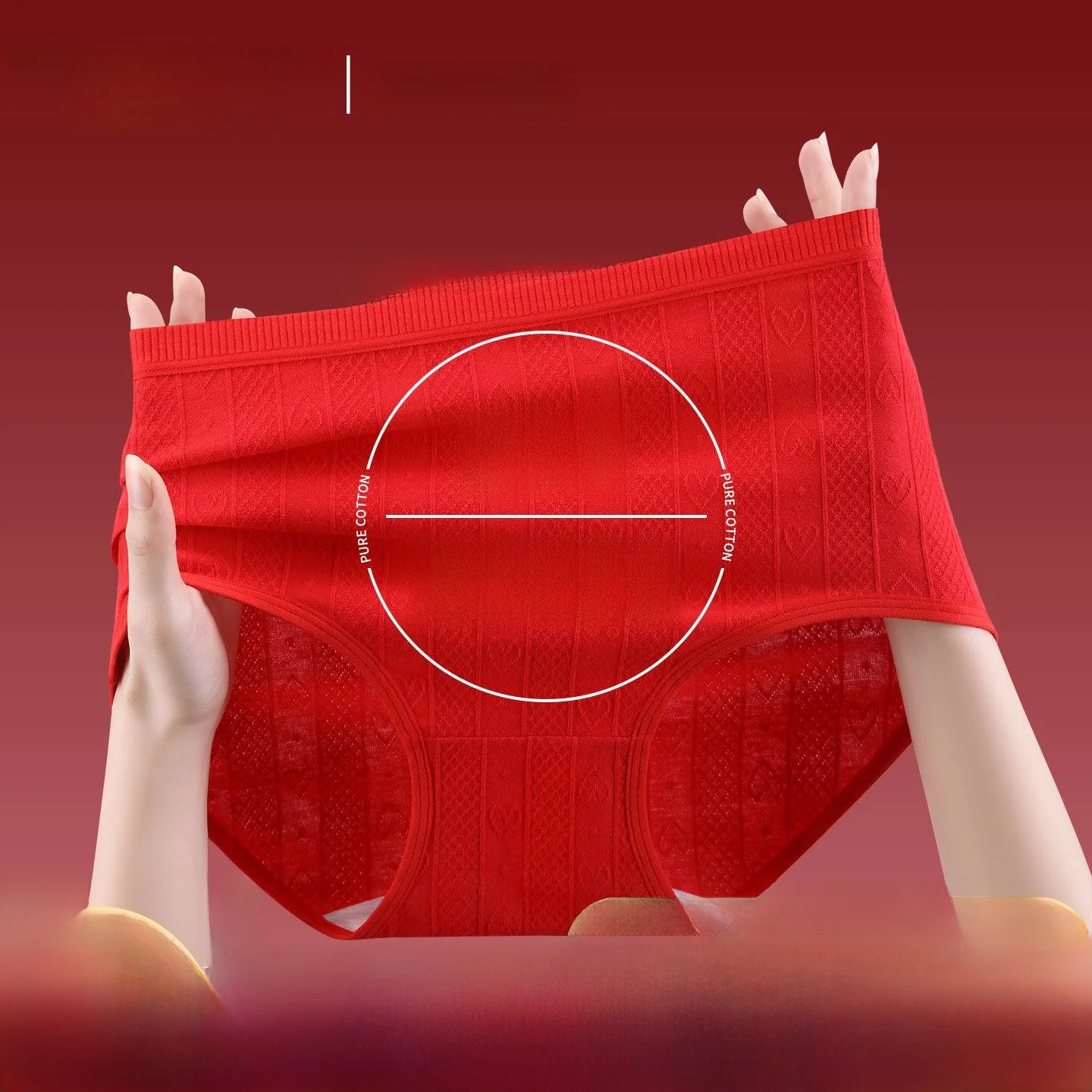 High Waist Pure Cotton Underwear Women's Red  Embroidery Three Angle Pants Breathable Comfortable Soft Cotton Briefs