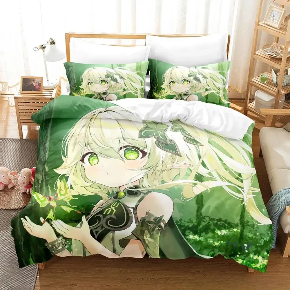 New Game Nahida Genshin Impact Bedding Set Cartoon Anime three-piece Set Adult Kid Bedroom Duvetcover Sets 3D Kawaii Girls view 5