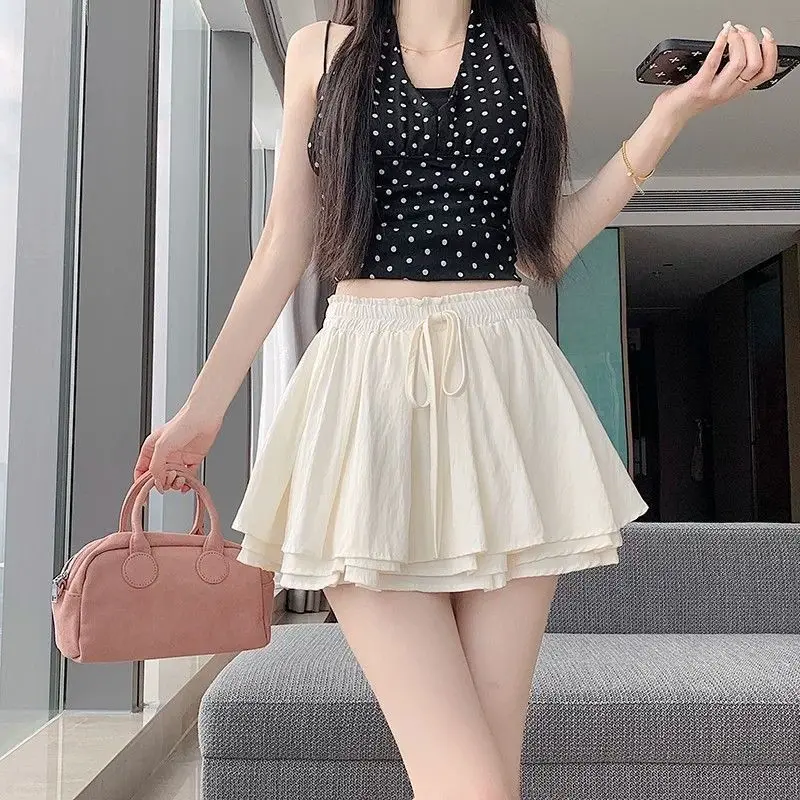 Women's 2026 Summer Fluffy Pleated Mini Skort A-Line High Waist Safety Y2K Korean Chic Coquette Hot Girl Petite