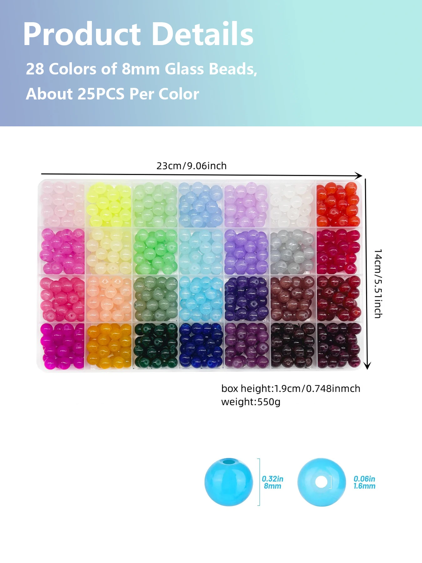 8mm Round Glass Beads for Jewelry Making, 28 Colors Crystal Beads for Bracelets Jewelry Making and DIY Crafts view 2