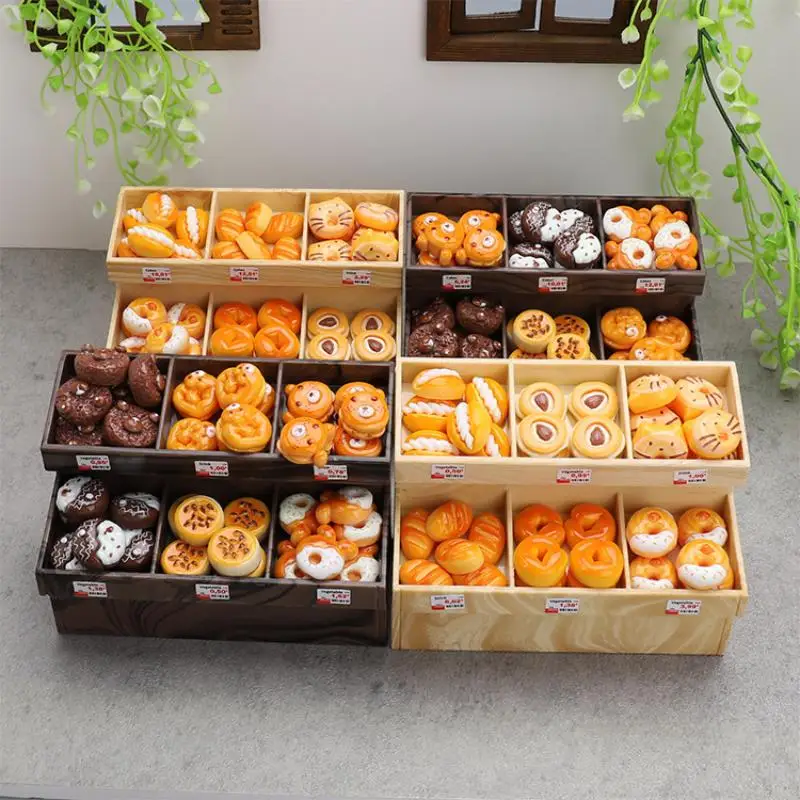 

37Pcs Handmade Miniature Bread Cabinet with Dessert Rack for Dollhouse Supermarket Ornaments