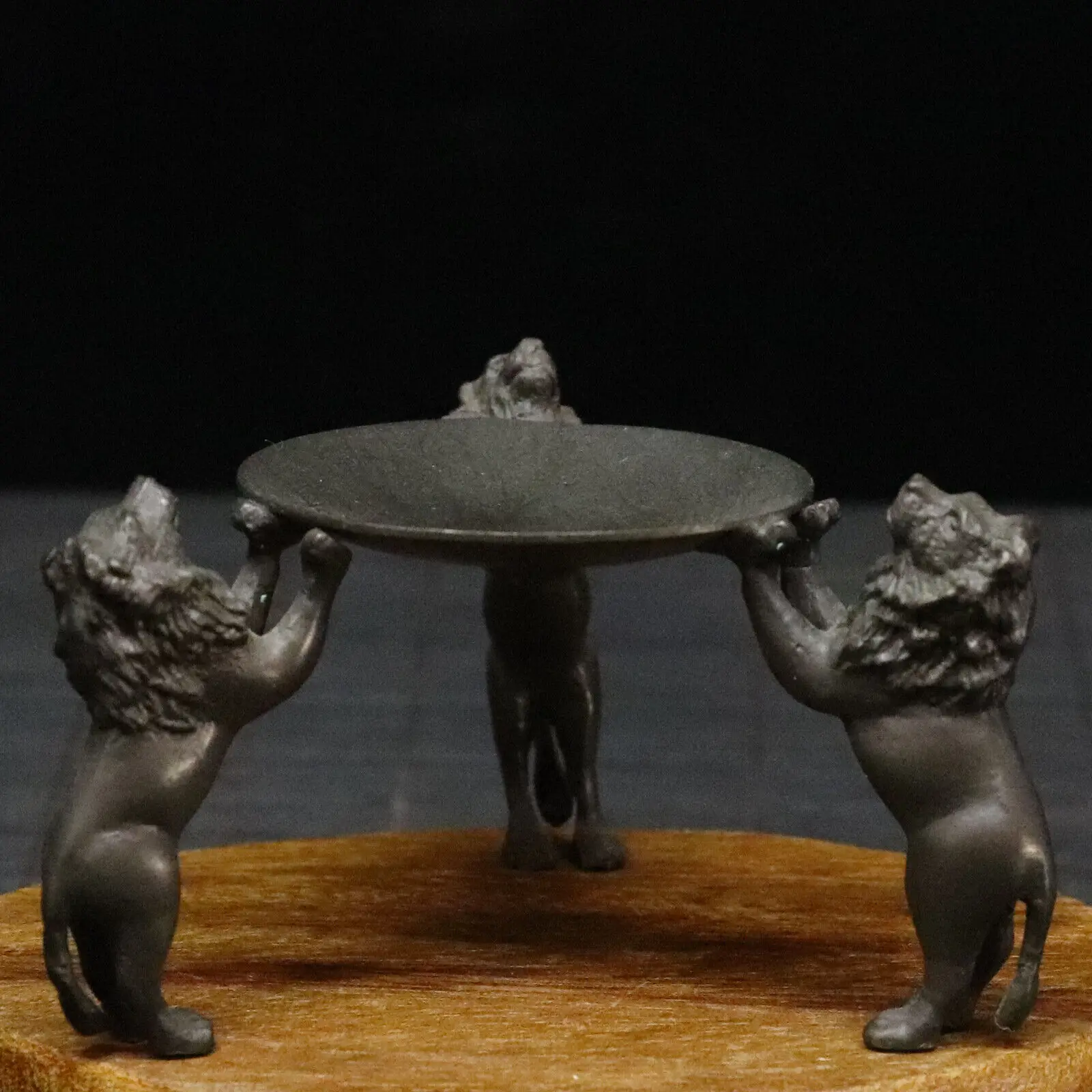 Rare Chinese Copper Handmade Exquisite Three Legs Lion Candlestick Statue