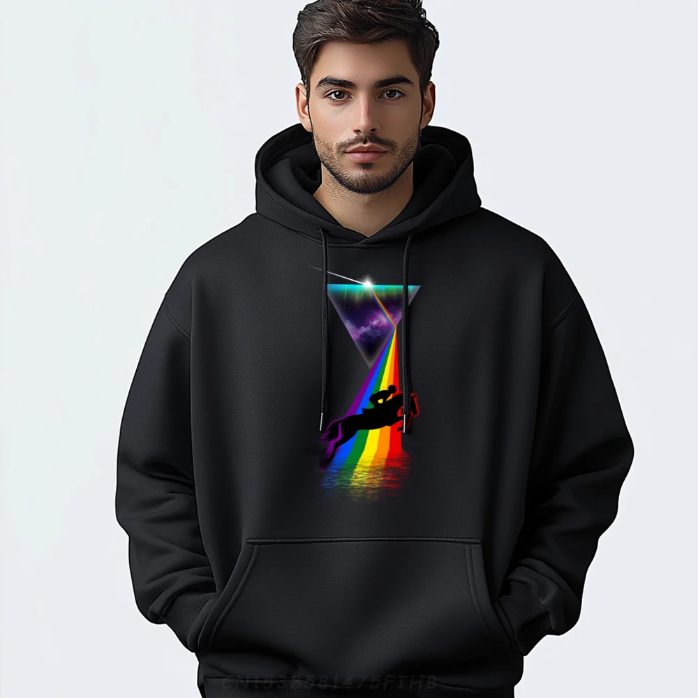 

Round Collar Vintage Retro Prism Jumping Horse Mens Hoodies Normal Long Sleeve Hoodies Loose Printed On Coats