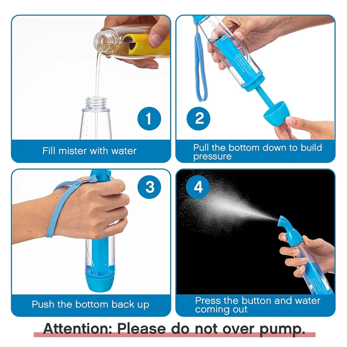 AA11-4 Pcs Summer Mister Sprays Bottle Set Pump Mister Personal Cooling Device Empty Plastic Sprays Bottles Water Refillable