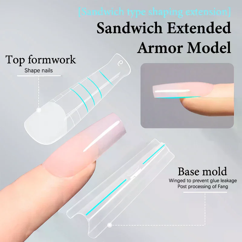Sandwich Dual Nail Forms 240pcs 15Size Quick Extensions-Dual Forms No Paper Forms Needed 3D Ellipse Manicure Forms Nail Art Tool