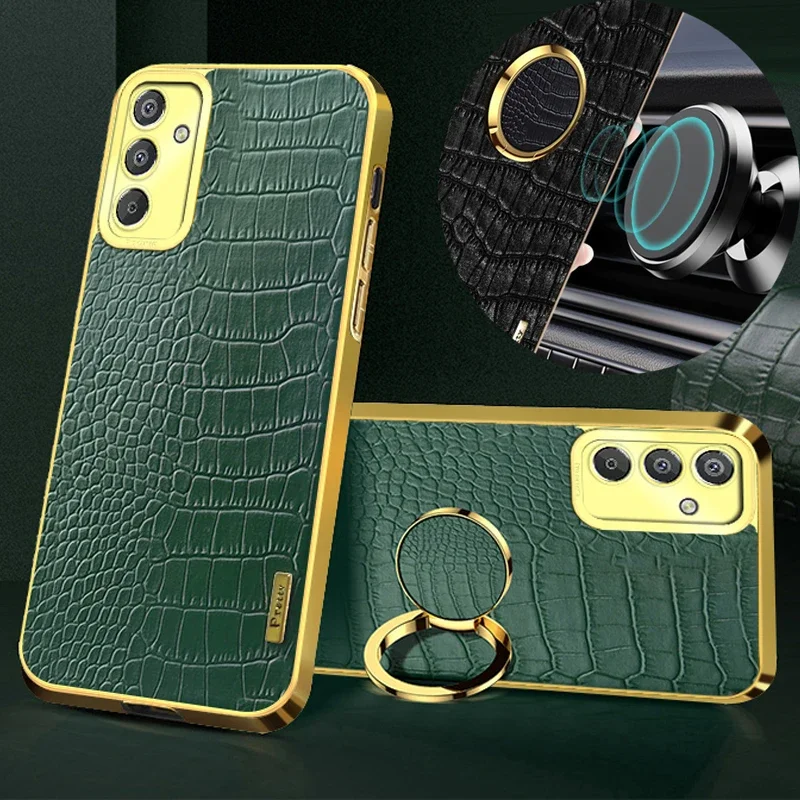 Crocodile PU Leather Silicone Phone Case for Samsung Galaxy M54 M52 M53 M15 M13 4G M14 5G Magnetic Ring Soft Cover Cases Holder