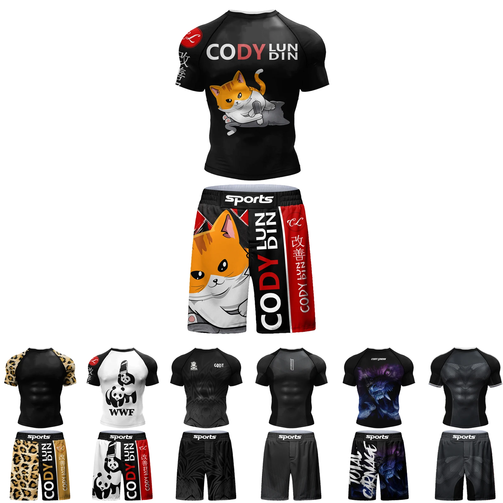 Cody Sublimation Surf Short Sets For jiu jitsu Bjj No Gi Rashguard+Grappling Shorts Cool Westling stretchy Running Tight Clothes