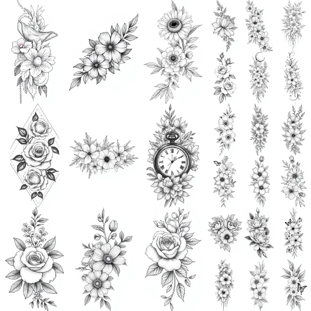 9pcs Temporary Tattoo Temporary Tattoo Stickers Botanical Art Arm Tattoos Decorative Florals For Back Ladies Shoulders