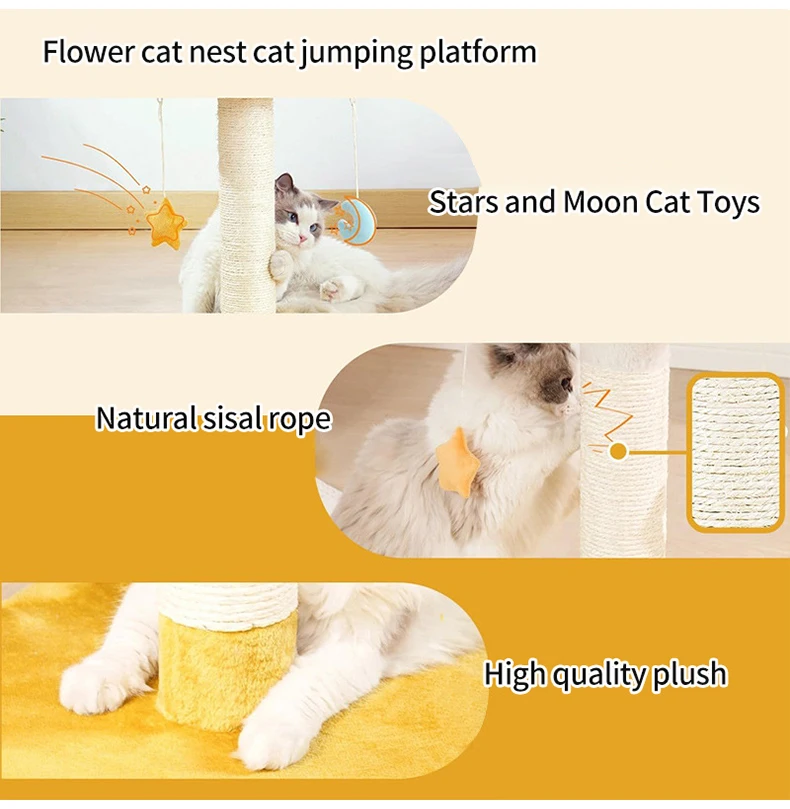 Cute Luxury Flower Type Cat Tree Climbing Frame for Small Large Cat with Sisal Wood Scratching Post Pet Cat Tree